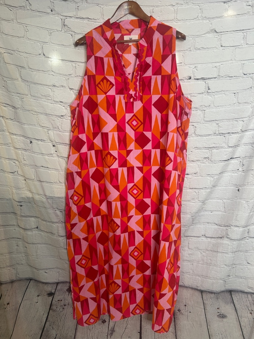 Print Fresh Pink Red Orange Geometric Sleeveless Shift Dress Size 3X